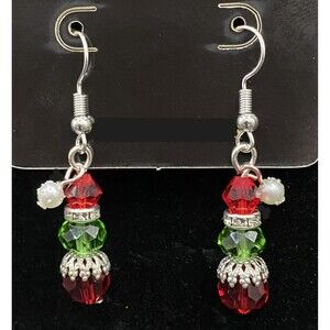 Handmade Grinch Style Crystal & Faux Pearl with Collar Earrings by Neanie-Bot